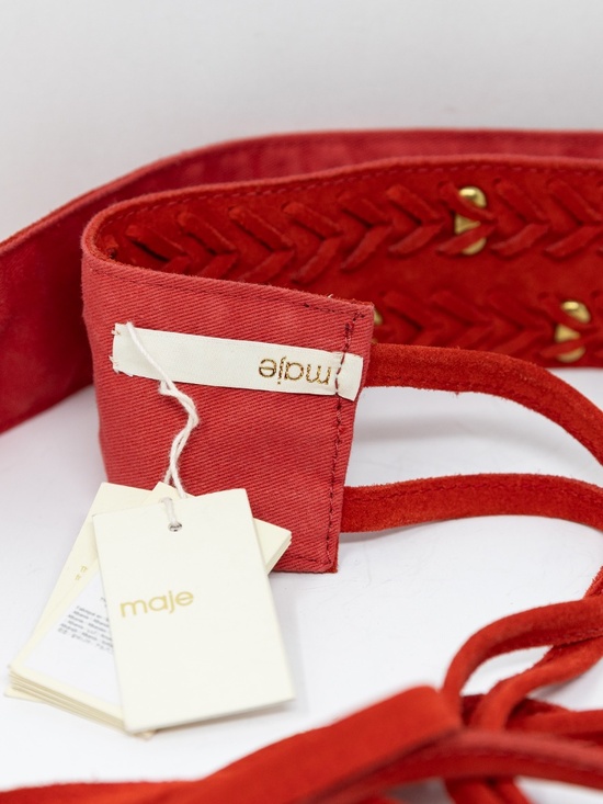 NEW Maje Genuine Leather Suede Braided Wide Belt Waist Wrap Red main image 4